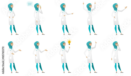 Muslim doctor vector illustrations set.