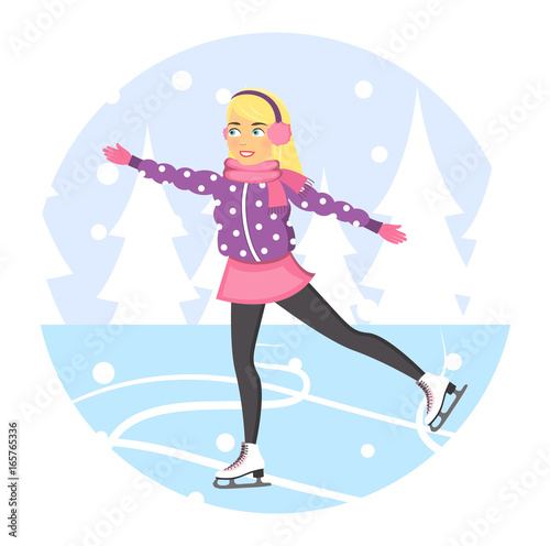 Eislaufen im Winter Flat Design Vektor Grafik Illustration Icon