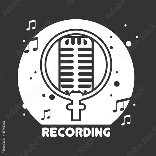 Recording studio black and white emblem with microphone