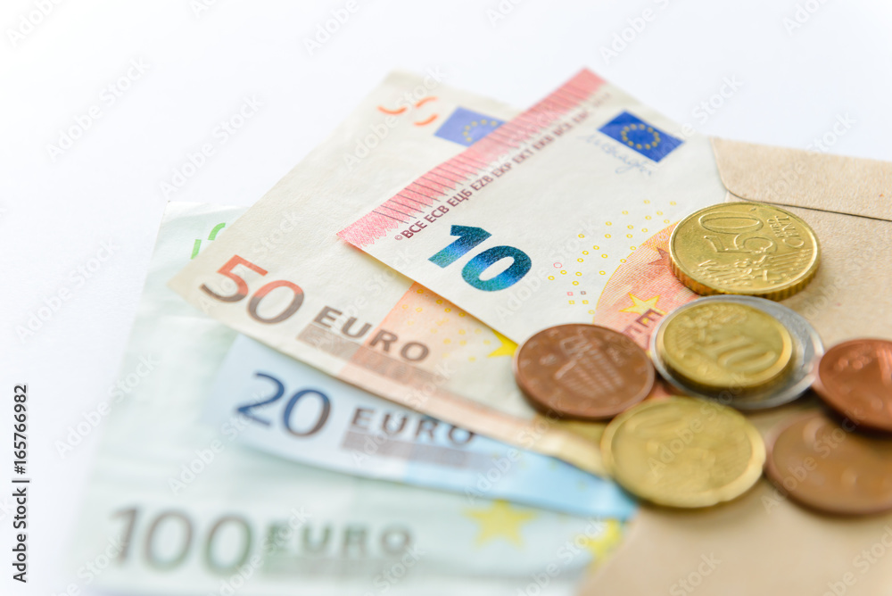 Euro money. banknotes and coins on white background Euro money. banknotes and coins on white background