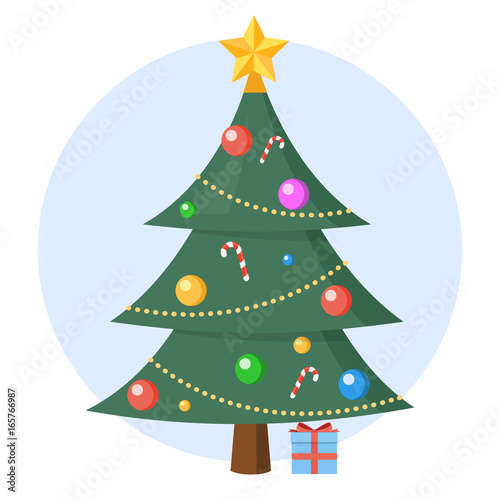 Weihnachtsbaum mit Geschenk Flat Design Vektor Grafik Illustration Icon