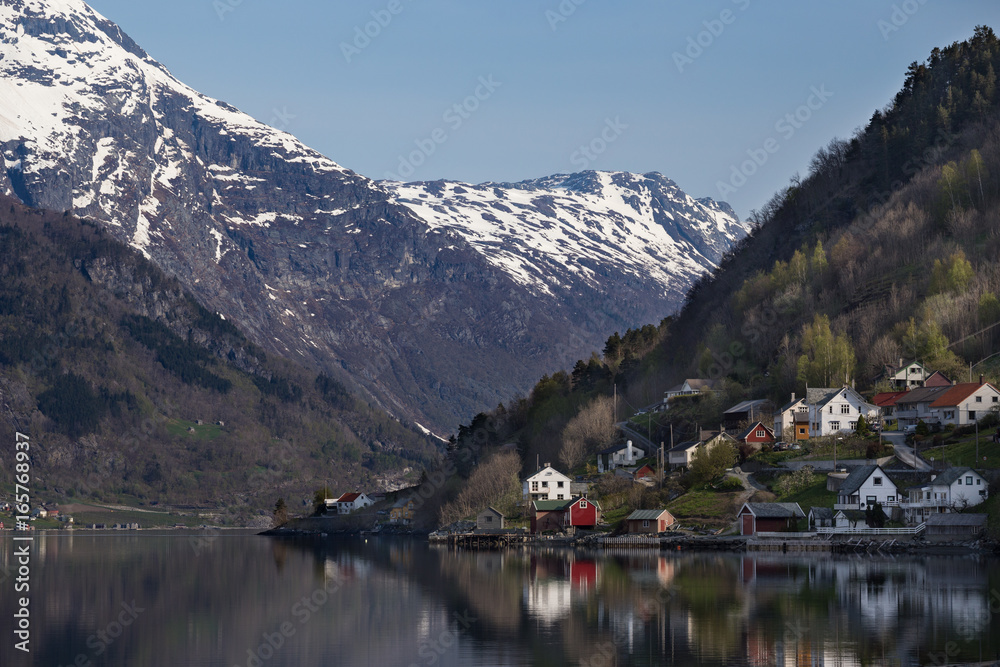 Waterside view of Sørfjord, Branch of Hardengerfjord, Hordaland, Norway