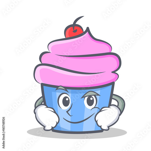 Smirking cupcake character cartoon style