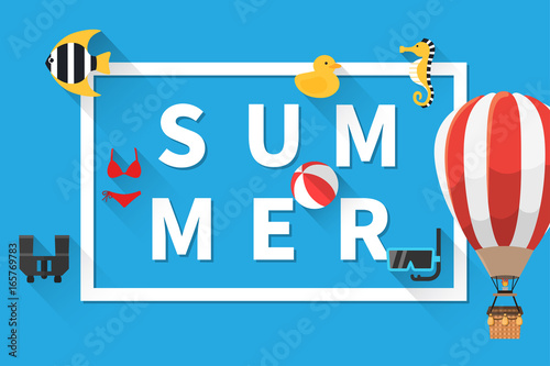 Summer holiday vacation concept, typography layout vector flat illustration