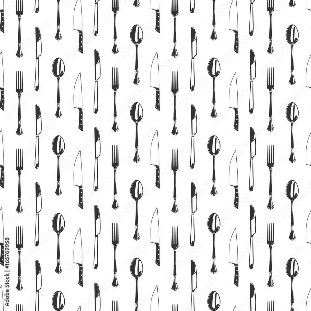 Cutlery seamless pattern design - kitchen, restaurant or cafe seamless background