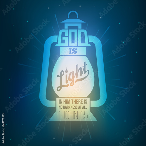 bible quotes, god is light in lamp shining in darkness background with light beams from new testament