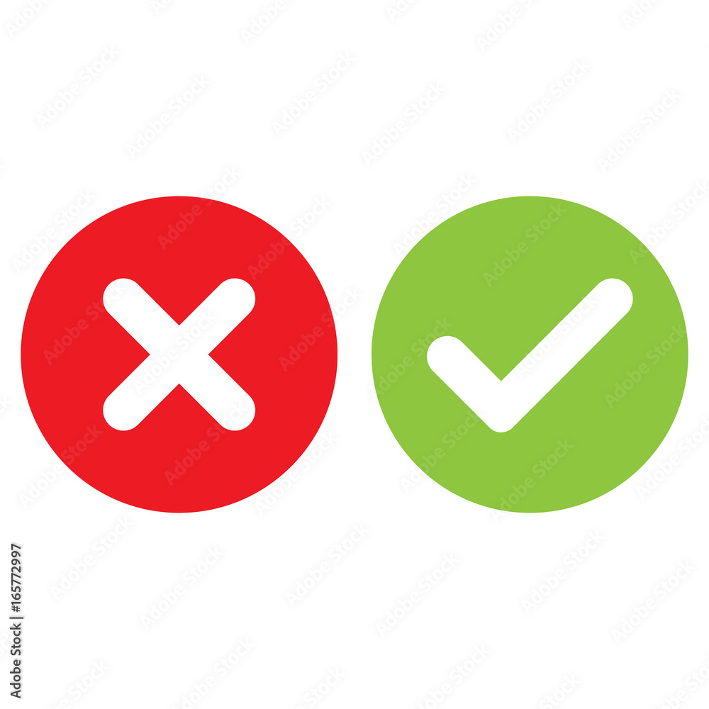 check mark and cross mark isolated vector - obrazy, fototapety, plakaty 