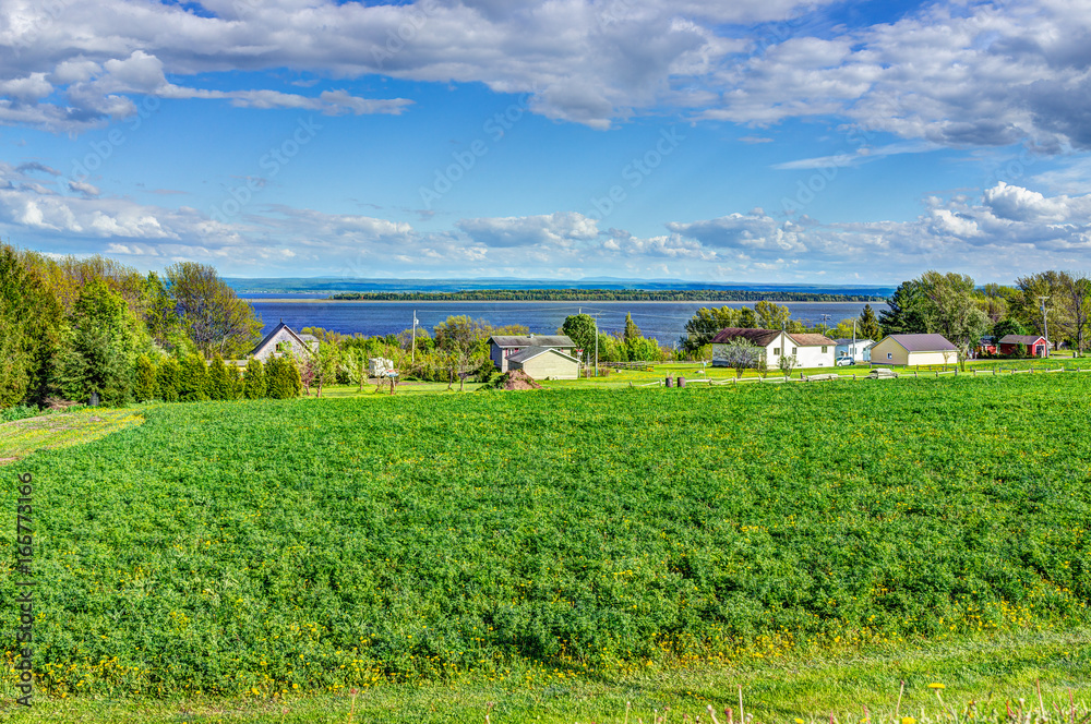 Cityscape landscape view of farmland in Ile D'Orleans, Quebec, Canada
