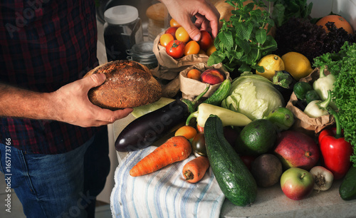 Canvas Print Different healthy food in the home kitchen