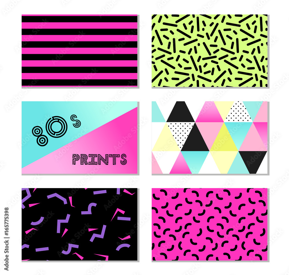 Cute set of 80s and 90s style trendy cards design Cute set of 80s and 90s style trendy cards design