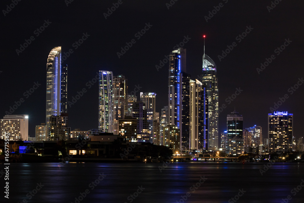 surfers paradise city skyline building lights at night gold coast surfers paradise