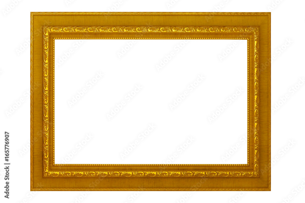 Picture frame isolated on white background, empty antique golden frame for painting or photo. Picture frame isolated on white background, empty antique golden frame for painting or photo.