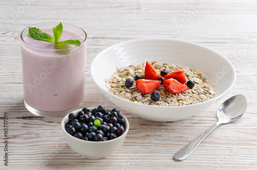 Homemade blueberry yogurt and muesli