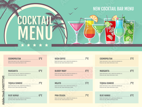 Flat style cocktail menu design