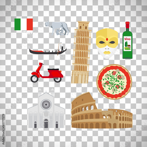 Italy icons set on transparent background