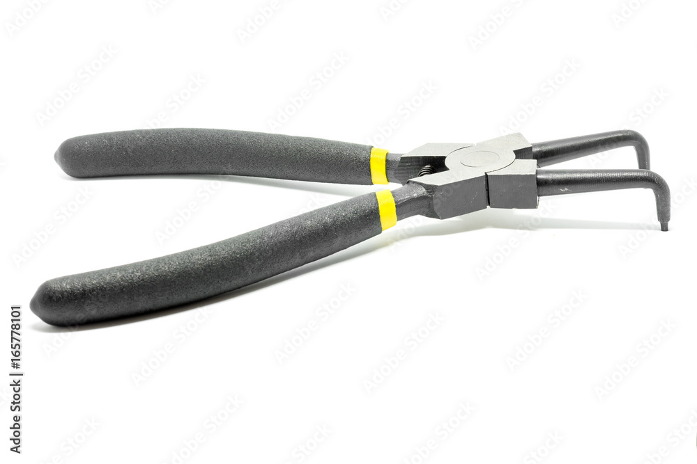 Black open and handled pliers on a white background.Tools series.
Black open and handled pliers on a white background.Tools series.