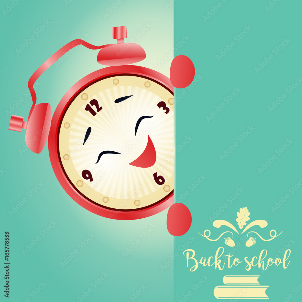Back to school vertical background with realistic alarm clock Stock ...
