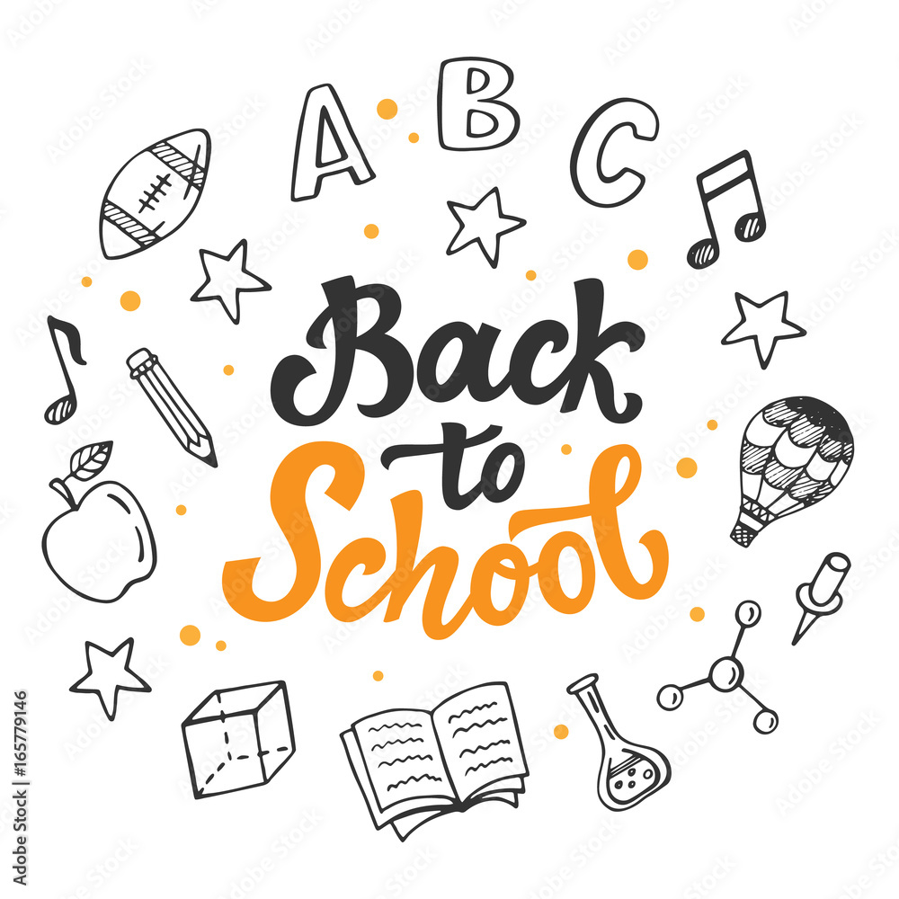 Back to school banner template with hand drawn school supplies icons Back to school banner template with hand drawn school supplies icons