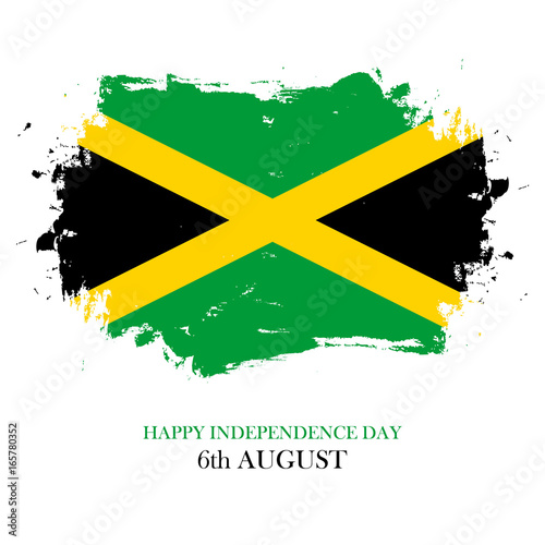 Jamaica Happy Independence Day  6 august greeting card with brush stroke in jamaican national flag colors. Vector illustration.