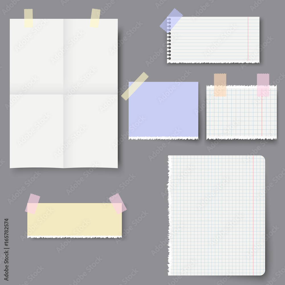 Realistic paper notes set banners of vector illustration