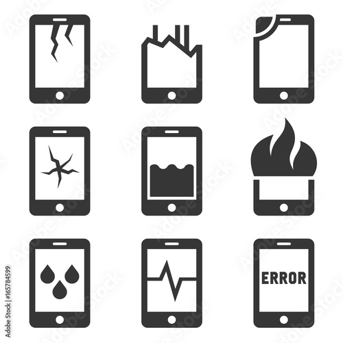Mobile Phone Damage Icon Set. Vector