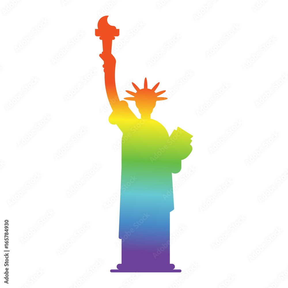 Libunity Flag Statue of Liberty colors of LGBT flag. Landmark America in gay sign ...