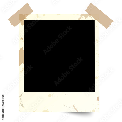 dirty old photo with adhesive stripes