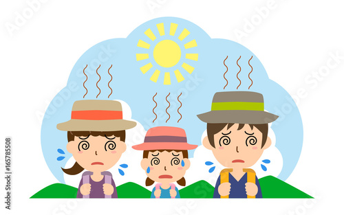 熱中症の親子（父、母、娘）