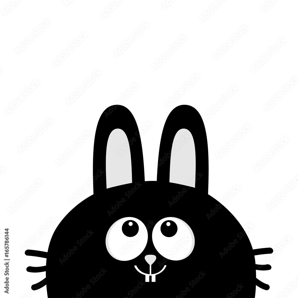 Black rabbit bunny face head silhouette looking up. Long ear. Cute cartoon  animal character. Baby card. Sticker print template. Flat design. White  background. Isolated. Stock Vector | Adobe Stock