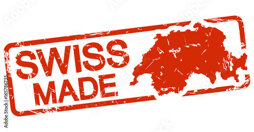 red stamp with text Swiss made