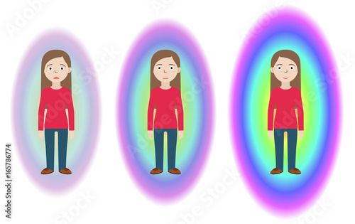 Energetic healing. Pranic healing. Alternative medicine concept. Reflection of health on the aura. Vector illustration.