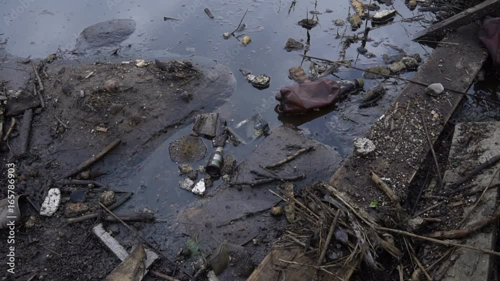 A large amount of trash polluting our waters A large amount of trash polluting our waters