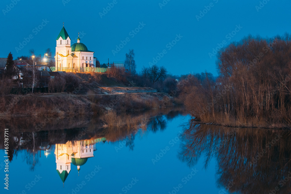 Gomel, Belarus. Church Of St Nicholas The Wonderworker In Lighting Gomel, Belarus. Church Of St Nicholas The Wonderworker In Lighting