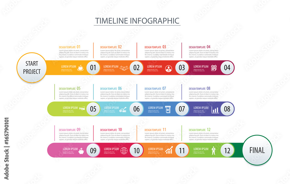Infographic timeline 1 year template business concept arrows.Vector can be used for workflow layout, diagram, number step up options, web design - obrazy, fototapety, plakaty 