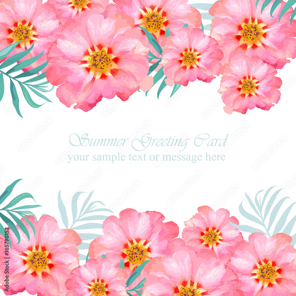 Fototapeta premium Pink floral card Vector. delicate summer card. Springtime fresh natural composition