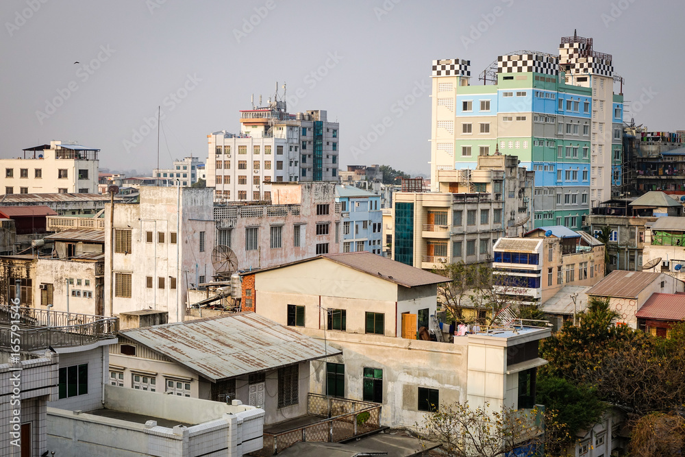 Buildings at downtown in Mandalay, Myanmar