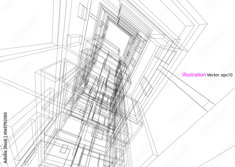 building structure architecture abstract drawing, 3d illustration vector