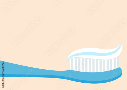 Toothbrush with toothpaste. Brushing teeth Healthy tooth. Oral dental hygiene Brush paste icon. Baby care Isolated. Beige background Flat design