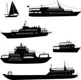 ships and boats silhouettes - vector