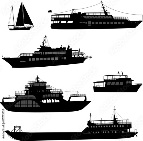 ships and boats silhouettes - vector