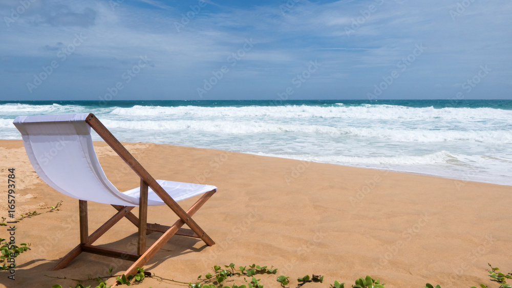 Beach Chair, White Fabric on Karon Beach, Phuket, Thailand Beach Chair, White Fabric on Karon Beach, Phuket, Thailand
