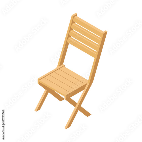 folding wooden chair.furniture for garden and home, folding chair with backrest.vector illustration in isometric isolated from white background