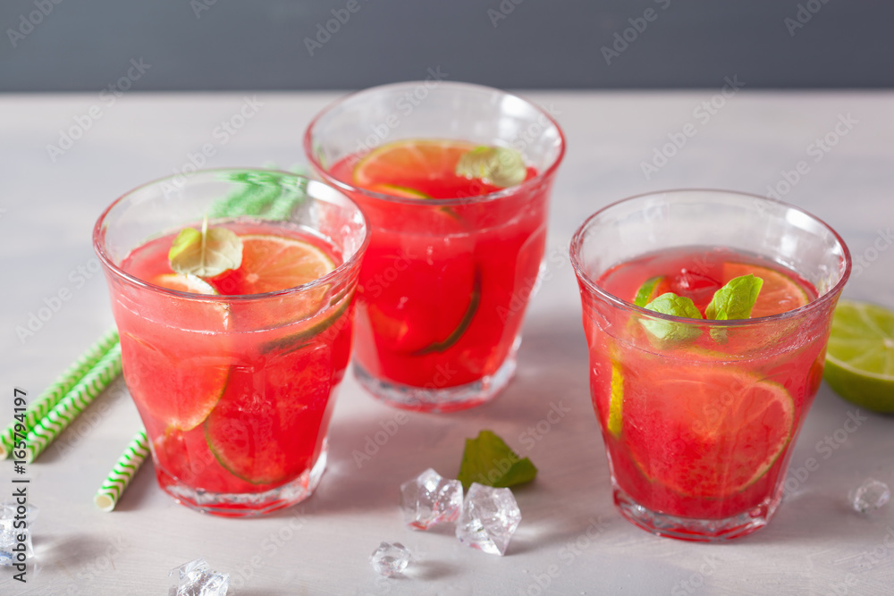 watermelon lemonade with lime and mint, summer refreshing drink watermelon lemonade with lime and mint, summer refreshing drink