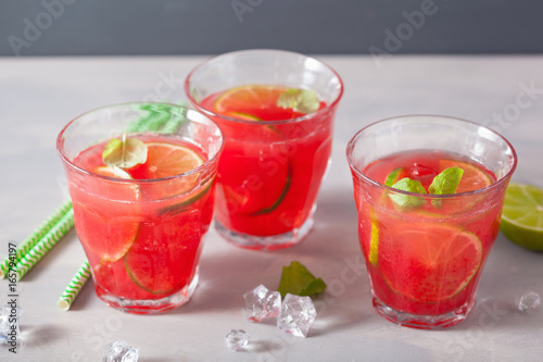watermelon lemonade with lime and mint  summer refreshing drink