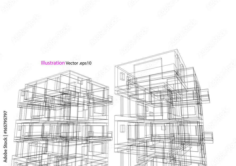 building structure architecture abstract drawing, 3d illustration vector