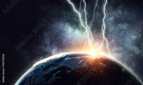 Fototapeta Naklejka Na Ścianę i Meble -  Lightning striking Earth planet