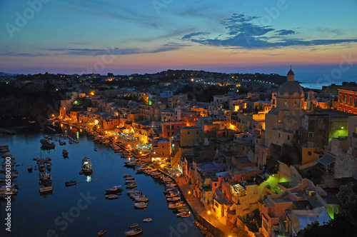 Magical views of a night city on the island of Procida