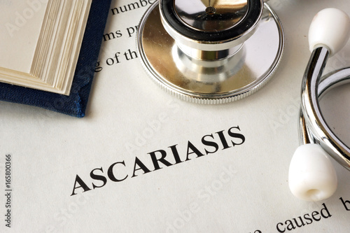 Document with word Ascariasis in a hospital. photo