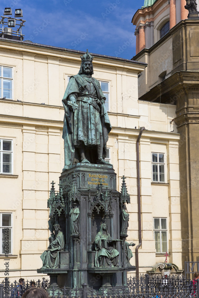 statue of King Charles IV (Karolo Quarto) near Charles Bridge in Prague..