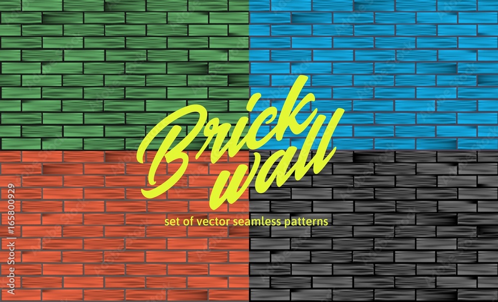Fototapeta premium White brick wall texture. Set of seamless patterns.